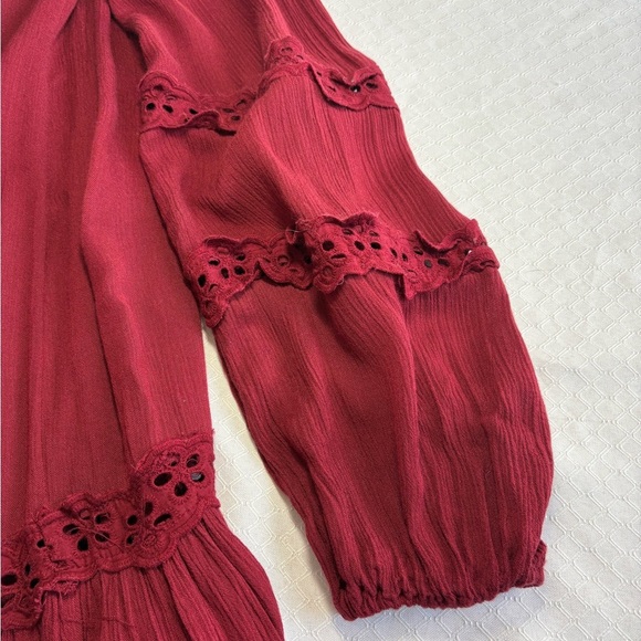 Free People Snow Angel Red Burgundy Mini Dress Oversized XS - Picture 7 of 7